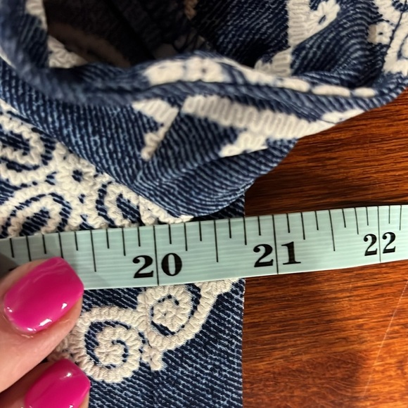 Perceptions Womens Dress L Blue/White Short Sleeves w/Ties Faux Embroidery Aztec - Picture 8 of 10